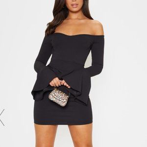 Black Bardot Peplum Detail Bodycon Dress